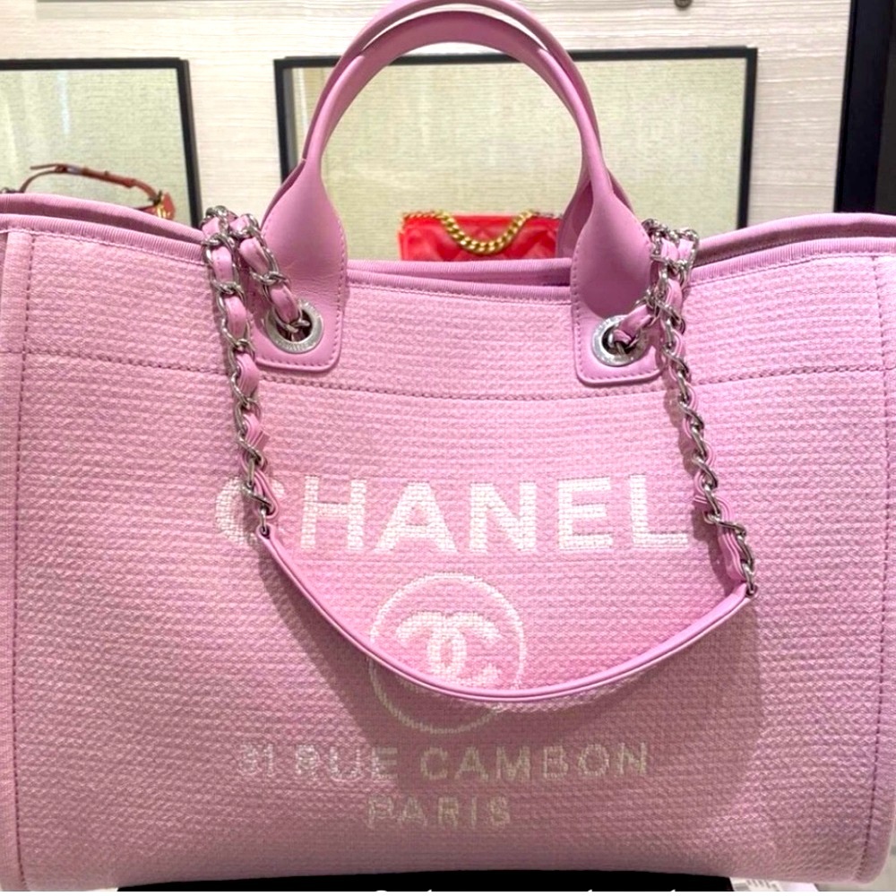 Chanel Pink Deauville Tote with Silver Chain Handles